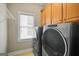 Functional laundry room equipped with cabinets and modern washer/dryer units at 3451 Fairway Dr, College Park, GA 30337
