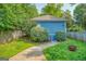 View of the garage with a concrete pathway, bushes, and partial fence at 638 Mcgruder Ne St, Atlanta, GA 30312