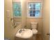 Cozy powder room with a pedestal sink and nature view at 345 Fond Du Lac Dr, Stone Mountain, GA 30088