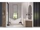 Bright bathroom with a modern, standalone tub, herringbone tiling, and a large window at 0 Ebenezer Rd # 4, Fayetteville, GA 30215