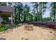 Outdoor stone fire pit with seating, surrounded by lush landscaping and trees at 3018 Patriots Square, Marietta, GA 30064