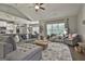 Spacious living room with vaulted ceiling, large sectional, modern rug, and view of the kitchen at 211 Beavers Rd, Grantville, GA 30220