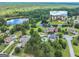 An aerial view showing the estate nestled between a lake and a pond at 30 Dorset Ct, Sharpsburg, GA 30277