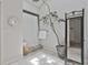 Bright bathroom featuring decorative mirror, white shower curtain and greenery at 106 Lanyard Bnd, Peachtree City, GA 30269
