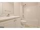 Bathroom with single sink vanity, tile floor and tub/shower combo at 115 Sunderland Cir, Fayetteville, GA 30215