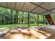 A covered patio offers a view of the serene backyard at 115 Club Cir, Stockbridge, GA 30281