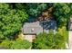 Aerial view of a charming home surrounded by mature trees and lush greenery at 2031 Dennis Pl, Buford, GA 30519