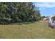 Spacious backyard with lawn and bordering trees and foliage at 5575 Pine Gate Dr, Atlanta, GA 30349