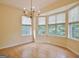 Bright dining room with laminate flooring, chandelier, and large windows; cozy ambiance at 4135 Coursey Lake Rd, Douglasville, GA 30135