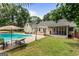 Backyard features pool, patio furniture, and a house with a screened-in porch at 537 Country Lake Dr, Mcdonough, GA 30252