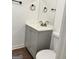 Bathroom featuring a gray vanity with a white countertop and updated fixtures at 1764 Cahoon Sw St, Atlanta, GA 30310