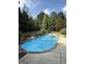 Inviting in-ground swimming pool featuring a unique design, surrounded by lush landscaping and a concrete patio at 1422 New Holland Cir, Mcdonough, GA 30252
