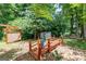 Backyard featuring a decorative bridge, lush greenery, and rock features at 410 Golf View Dr, Peachtree City, GA 30269