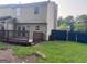 A view of the back of the house with deck, fenced yard, and grassy area at 990 Hickory Bend Rd, Atlanta, GA 30349