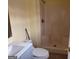 Bathroom with a single sink and shower with seat at 990 Hickory Bend Rd, Atlanta, GA 30349