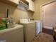 Well-equipped laundry room featuring modern washer, dryer, and built-in cabinets for efficient storage and organization at 1141 Norsworthy Ml, Hampton, GA 30228