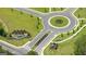 Aerial view of the community featuring professionally landscaped grounds and decorative cul-de-sac at 1628 Palladian Dr, Lithonia, GA 30058