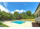 Backyard view of the pool with beautiful landscaping and plenty of privacy from mature trees at 858 Pates Creek Rd, Stockbridge, GA 30281