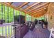 Inviting back porch with string lights, grill, cages with dogs, and view of the backyard at 107 Trisha Ln, Grantville, GA 30220
