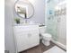 Updated bathroom featuring a glass shower, modern vanity, and stylish tilework at 220 Lavender Oasis, Peachtree City, GA 30269