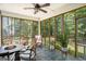 Relaxing screened porch featuring a dining table and multiple chairs with a view to the outdoors at 9148 Tarnwood Dr, Villa Rica, GA 30180