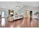 Spacious living room boasts hardwood floors, a stone fireplace, and abundant natural light at 676 Mcbride Rd, Fayetteville, GA 30215