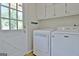 Modern laundry area with washer, dryer, and exterior door with lots of natural light at 260 Sharon Dr, Fayetteville, GA 30214