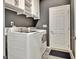Laundry room with cabinets above the washer and dryer at 332 Aster Ridge Trl, Peachtree City, GA 30269