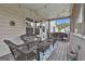 Inviting screened porch with wicker furniture and string lights, ideal for outdoor living and entertaining at 110 Sunflower St, Tyrone, GA 30290
