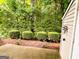 View of private backyard from patio, featuring lush greenery and storage shed at 3150 Stratford Green Pl, Avondale Estates, GA 30002
