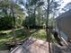 Backyard view with mature trees and wood porch at 7128 Lady Heidi Ct, Jonesboro, GA 30236