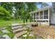 Stone steps lead to a patio and screened-in porch, surrounded by a wooded backyard at 2944 Braithwood Ne Ct, Atlanta, GA 30345