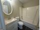 Well-lit bathroom with a vanity, mirror, toilet, and shower-tub combo at 756 Glenshire Ct, Riverdale, GA 30274