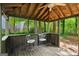 Inviting gazebo interior with seating, offering a tranquil space to relax and enjoy the surrounding greenery at 2179 Mountclaire Ct, Stone Mountain, GA 30087