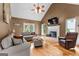 Inviting living room with a vaulted ceiling, fireplace, and comfortable seating arrangement at 345 Wynbrook Dr, Mcdonough, GA 30253