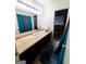 Bathroom with blue shower curtain, tan countertops, and neutral walls at 500 Circle Dr, Fayetteville, GA 30214