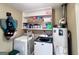 Functional laundry room with washer, dryer, and storage shelves at 500 Circle Dr, Fayetteville, GA 30214