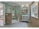 Unique bathroom with mosaic tiles, a glass-enclosed shower, and modern vanity at 6220 Petersburg Rd, Fairburn, GA 30213
