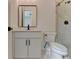 Modern bathroom showcasing a vanity with black fixtures and marble shower at 4090 Sandy Lake Dr, Lithonia, GA 30038