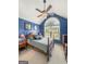 Bedroom featuring a ceiling fan, carpeted floor, and natural lighting at 120 Hawken Trl, Mcdonough, GA 30253