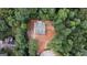 Aerial view of new home construction, nestled in a beautiful wooded lot surrounded by mature trees at 3019 Beverly Ct, Mcdonough, GA 30252