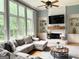 Bright living room with fireplace, large windows, and a comfortable couch at 99 Oakwind Pt, Acworth, GA 30101
