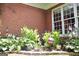Beautiful landscaping showcasing a variety of healthy green plants along a brick exterior with bright white windows at 405 Mallory Cir, Loganville, GA 30052