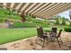 Cozy patio with stone floor and striped awning overlooking landscaped backyard at 406 Horizon Trl, Canton, GA 30114