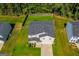 Aerial view showcasing house, driveway and roof with a well-manicured lawn and privacy fence at 411 Hopi Ln, Villa Rica, GA 30180