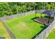 Backyard featuring a well-manicured lawn, privacy fence, gazebo on a wooden platform at 411 Hopi Ln, Villa Rica, GA 30180