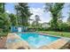 Backyard pool with concrete deck, lawn, shed and trees; needs some TLC at 962 Brighton Dr, Lawrenceville, GA 30043