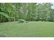 Expansive green backyard with tall trees and landscaping features, creating a serene and private outdoor space at 210 Grandchester Way, Fayetteville, GA 30215
