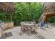 Backyard patio with an outdoor kitchen, dining area, and a wooded backdrop at 2307 Loughridge Dr, Buford, GA 30519