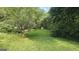 Large, level backyard with lush greenery and a storage shed, ideal for recreation and storage at 465 Haynie Rd, Moreland, GA 30259